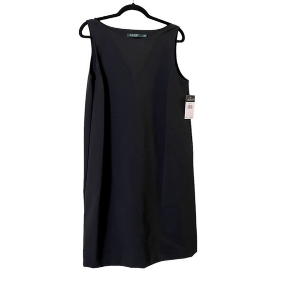 NWT Lauren Ralph Lauren Black Sleeveless Sheath Dress w/ Sheer V Neckline Panel